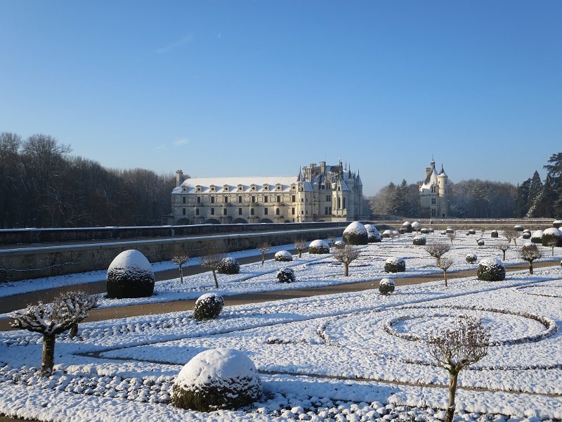  Chenonceau : les jardins de Diane de Poitiers sous la neige
